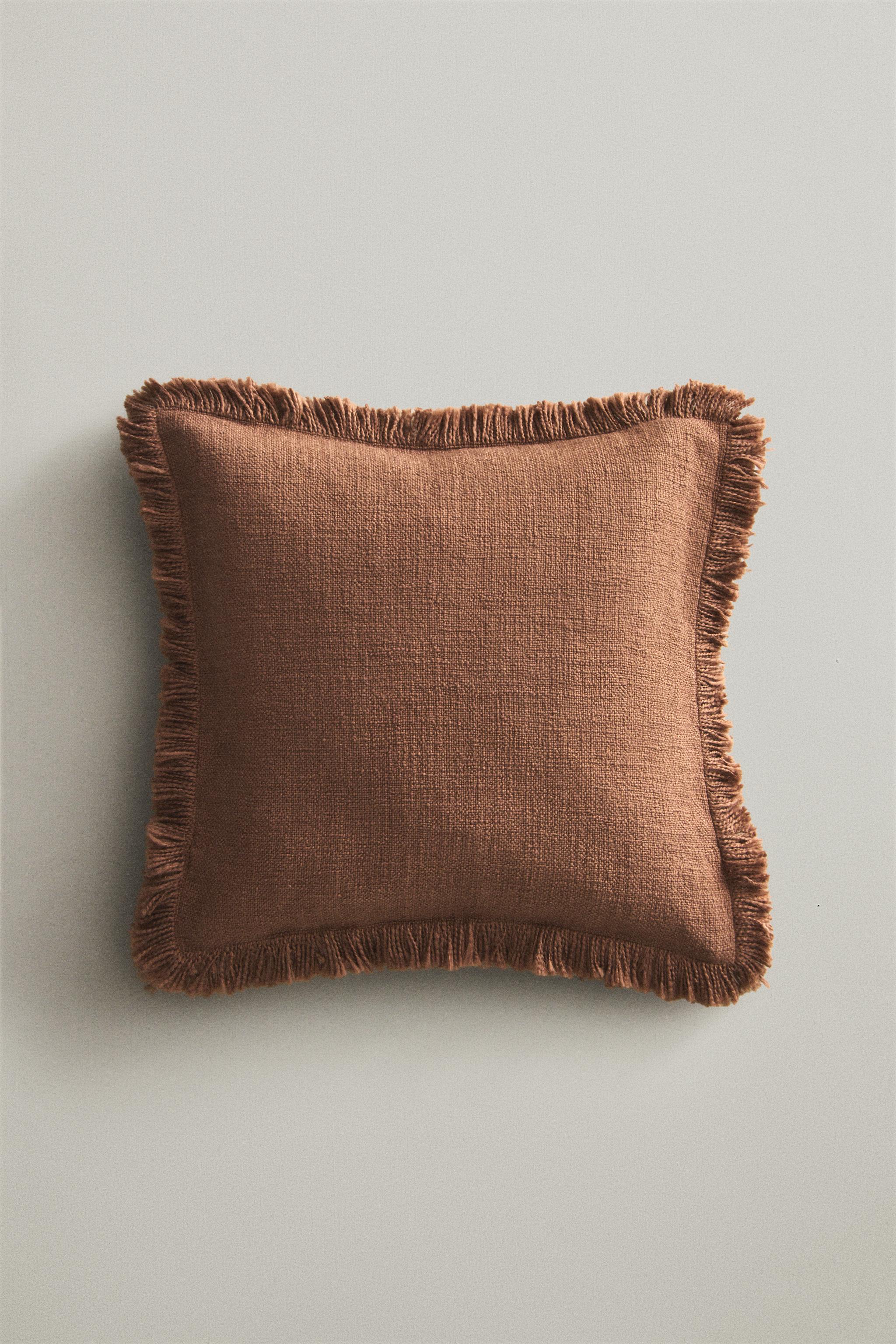 STRIPED FRINGE THROW PILLOW COVER